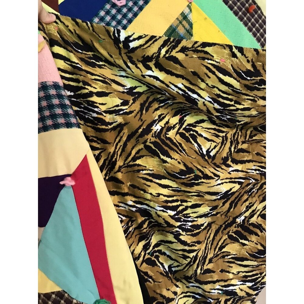 Vintage 1970s Quilt Diamond Crazy Polyester Wool Grannycore Hippie - Picture 4 of 12